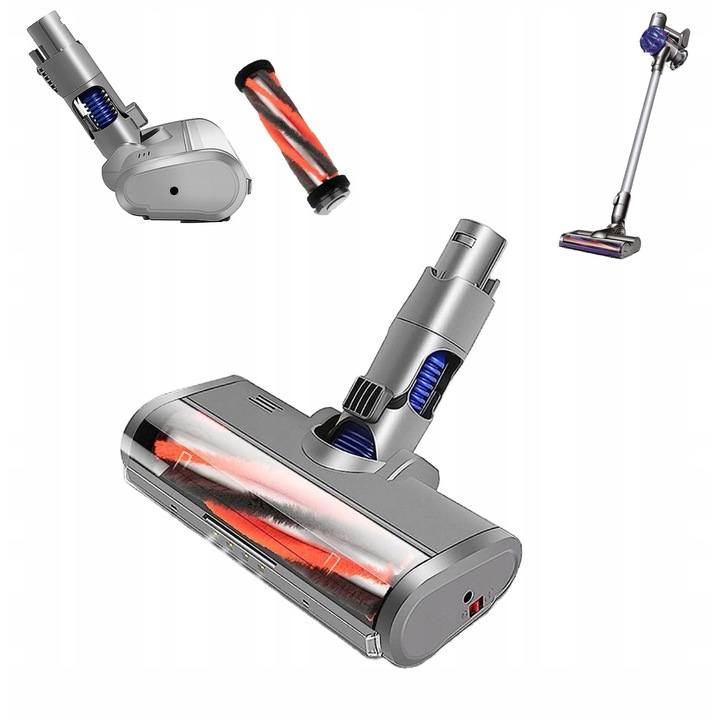 Perie turbo Bedee cu 4 lampi LED, gri, 260x115mm, set cu perie multifunctionala