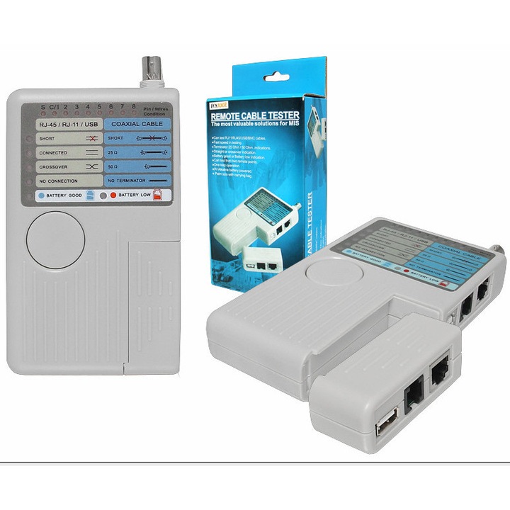 Тестер на кабели HY-251456CT, 9V, 143x85x25mm, тестване RJ11, RJ45, USB, BNC