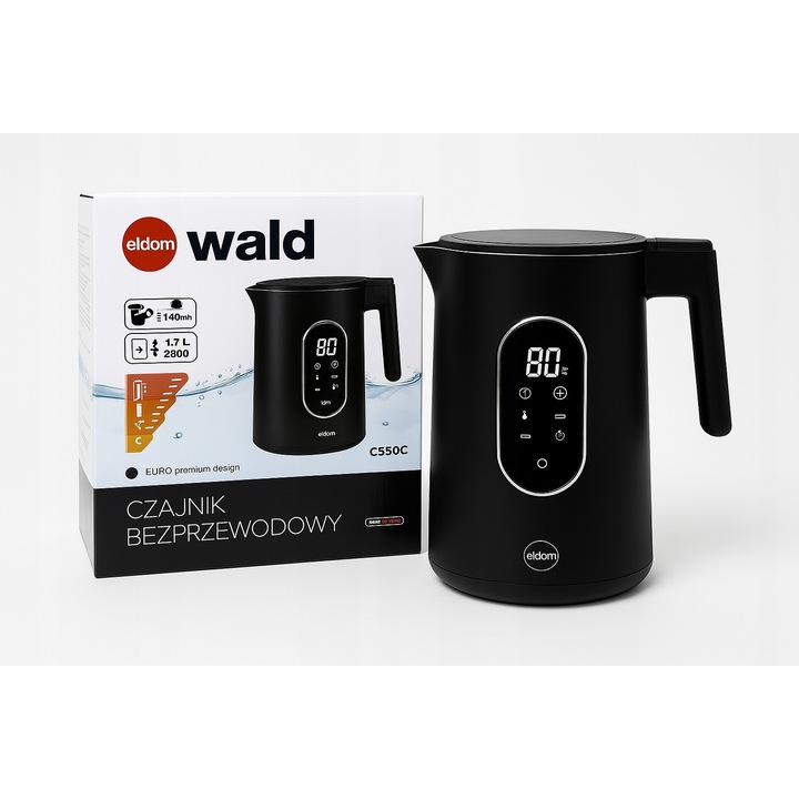 Fierbator electric 1,7 l, 1850-2200 W, 5 programe, 13 setari temperatura, negru