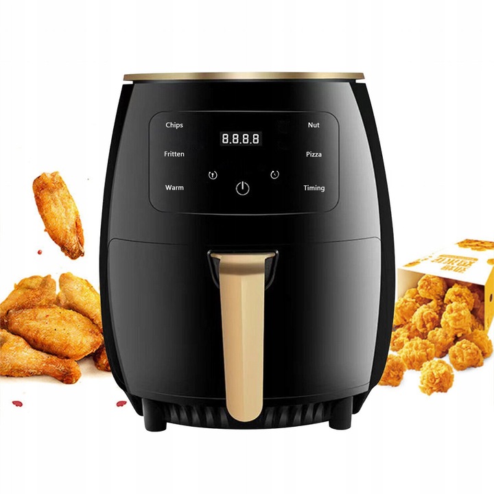 Friteuză fără ulei 2400 W, 6 l, neagră, cu termostat electronic și timer