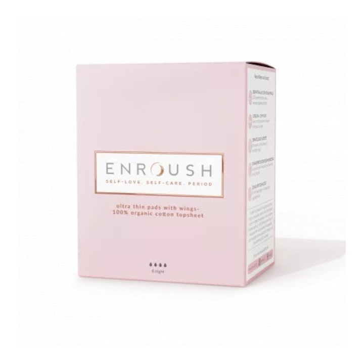 Absorbante din Bumbac Organic, Enroush, Noapte, 8 buc, Hipoalergenice, Biodegradabile