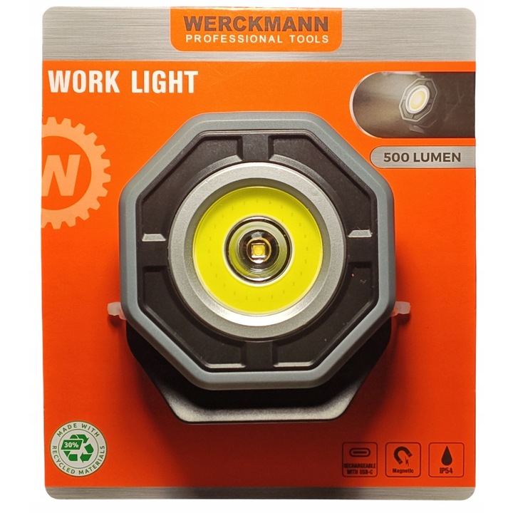 Lampa de lucru Werckmann, LED 500 lm, acumulator Li-ION, rotire 360°, IP54