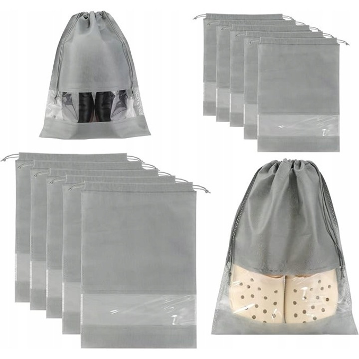 Set 10 organizatoare pentru incaltaminte, gri, 5 mari (44x32cm) si 5 medii (36x27cm)