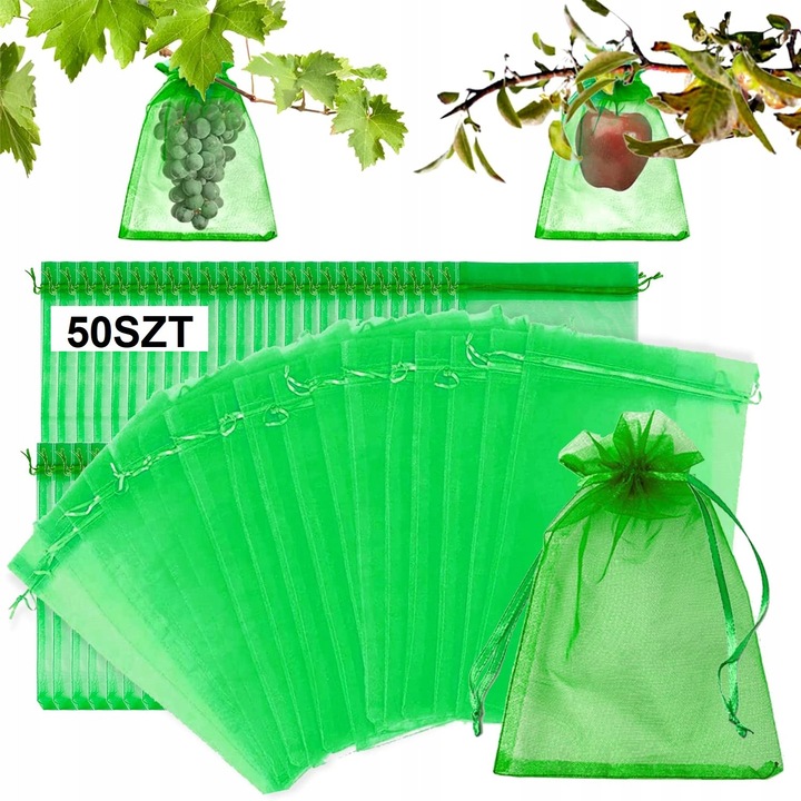 Set 50 pungi de protectie din organza pentru fructe, 30x20cm, verde