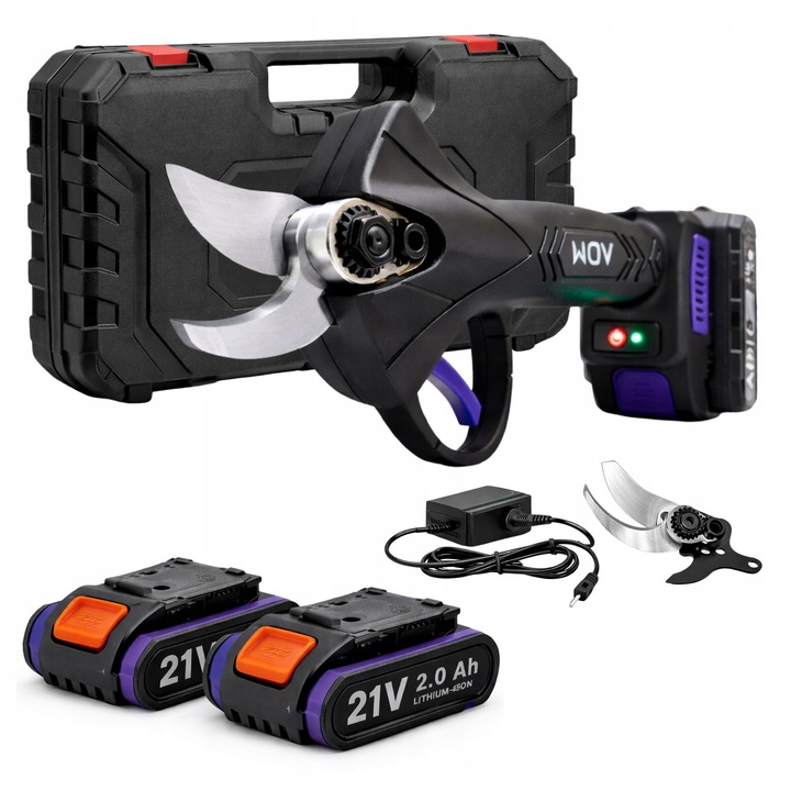 Foarfeca de gradinarit cu acumulator, 2 baterii 21V, 30mm, 850g, set complet