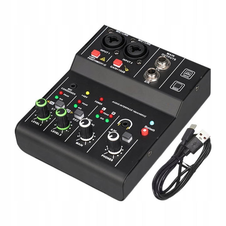 Mixer audio 2 canale, prietenos cu portabilitatea, compact, negru