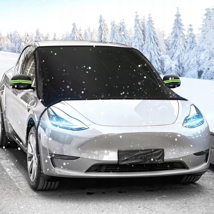 Магнитна покривка за предно стъкло против замръзване и слънце, черна