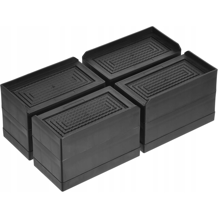Set 4 suporturi de inaltare pentru mobilier, dimensiuni 110x60x75mm, material polipropilena, antiderapante, rezistente la umiditate