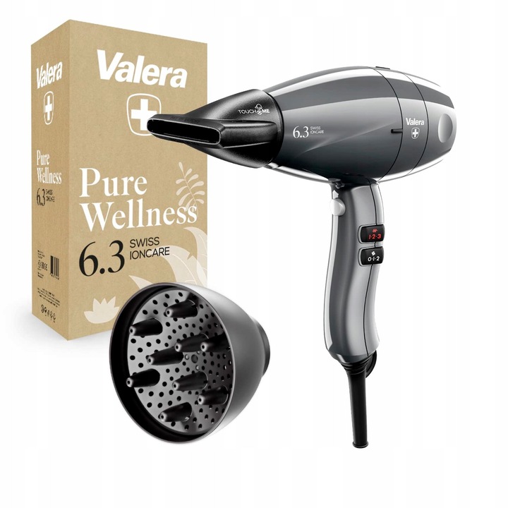 Сешоар Valera Swiss Ioncare 6.3, 2000 W, компактен, с дифузер, сив