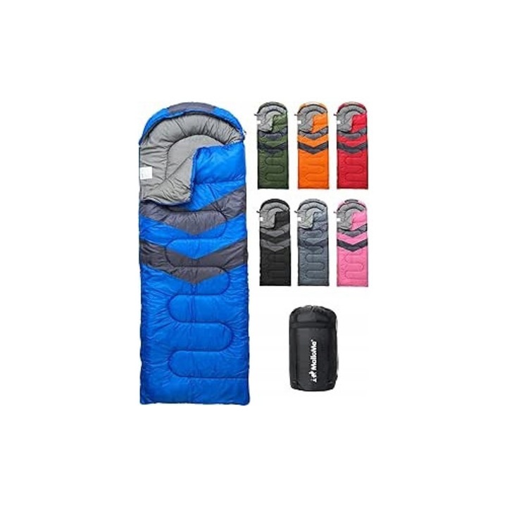 Sac de dormit MalloMe 220x80cm, 3 sezoane, usor, impermeabil, albastru