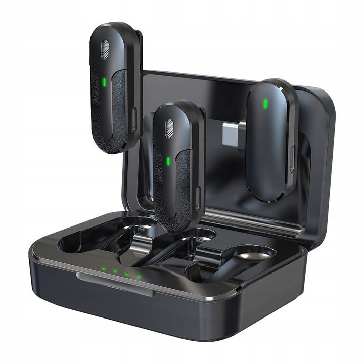 Microfon wireless set, Devia, USB-C, 8h autonomie, negru