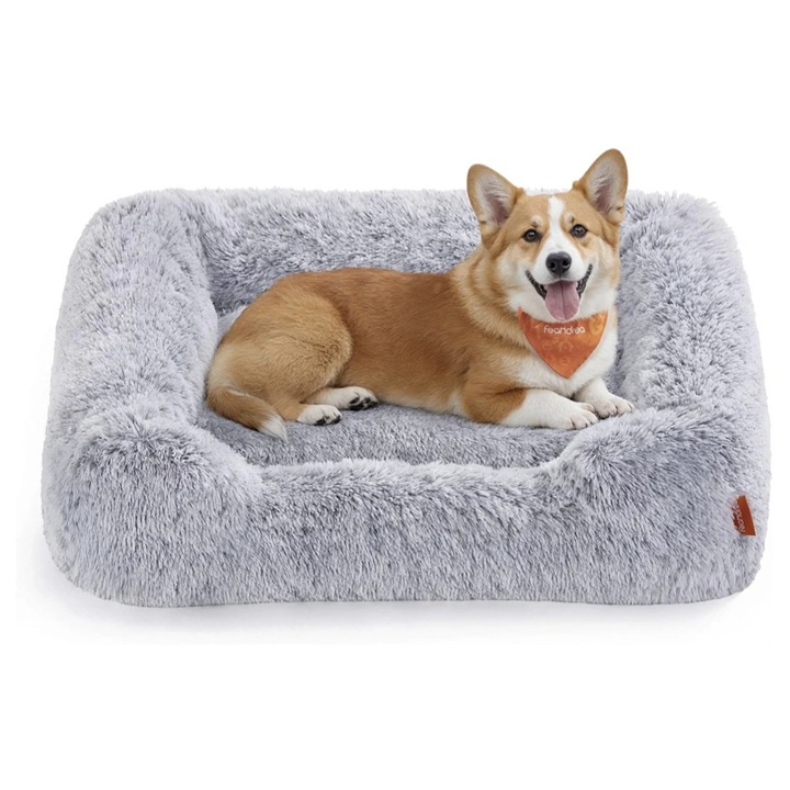 Culcus pentru caini, 91x68x18cm, gri ombre, perne moi, baza antiderapanta