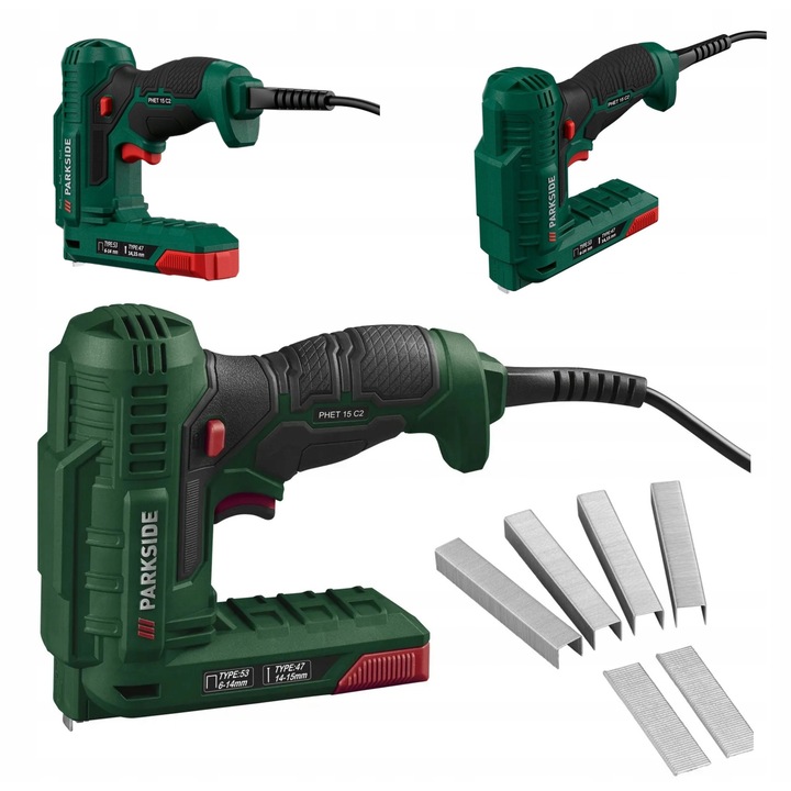 Zszywator electric PARKSIDE 70W, set 400 zszywek 10mm si 100 gwozdzi 14mm, 18,2x5,6x15,5cm