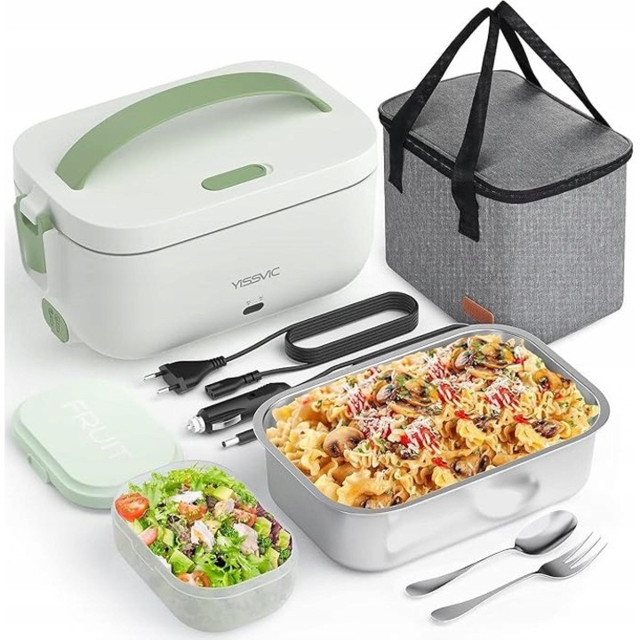 YISSVIC hordozható ételmelegítő, 9,9 l-es szigetelt táskával, zöld és fehér, rozsdamentes acél