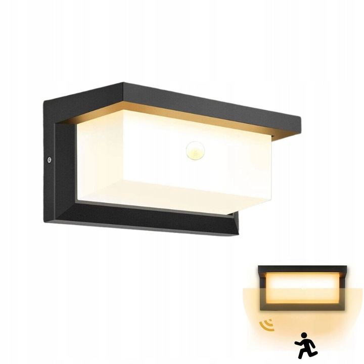 LED аплик 18W със сензор за движение, водоустойчив, топло бял, размери 26x11,5x12,5см, пълен комплект за монтаж