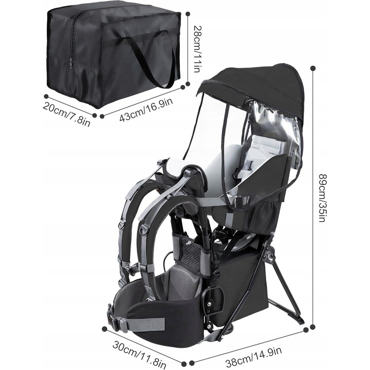 Rucsac turistic pentru copii, 5 puncte de siguranta, protectie impotriva soarelui si ploii, 2,5 kg, 7-18 kg