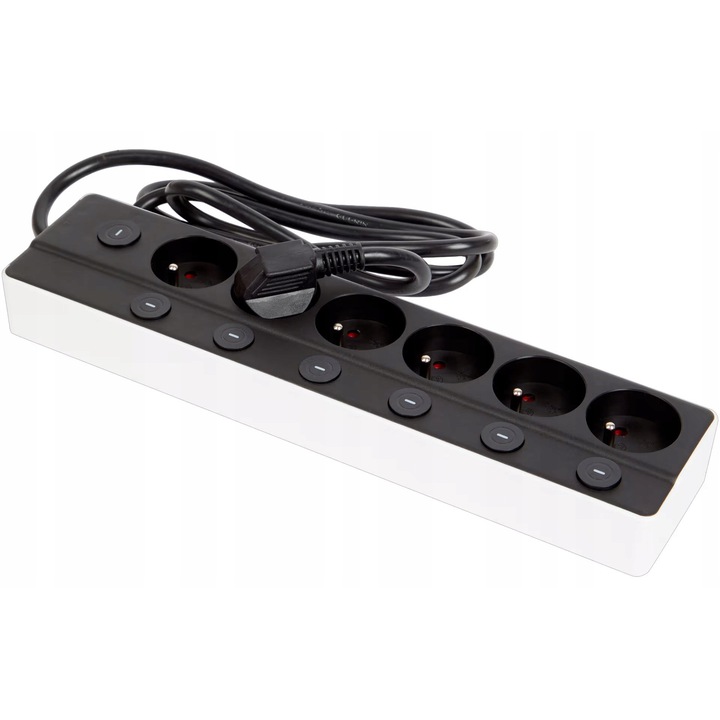 Разклонител Pro-max с 6 контакта и превключватели, 1,4 м, 3680W