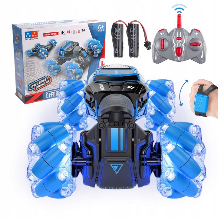 Masinuta de drift 2 in 1, albastra si neagra, 26x15x6.5cm, cu control prin gesturi si telecomanda