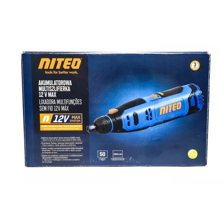 Niteo 12V multifunkcionális csiszoló, 25000 ford./perc, komplett készlet