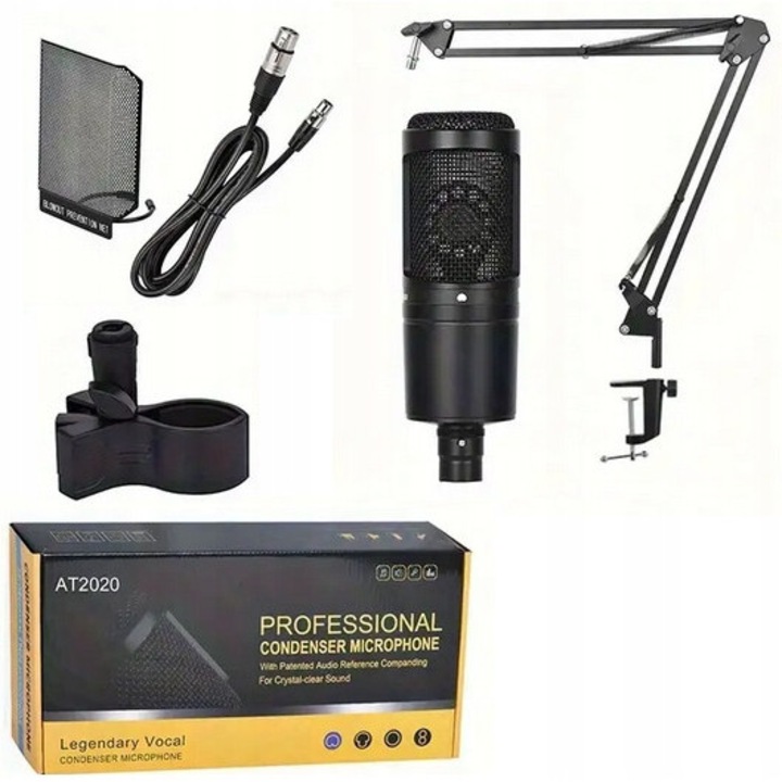 Microfon cu brat mobil, unidirectional, set complet, 20Hz-20000Hz, XLR