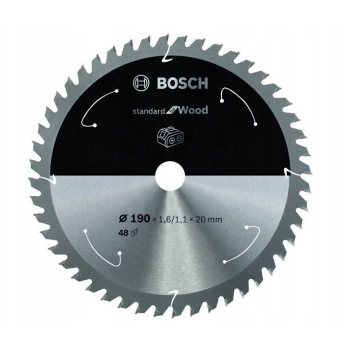 Tarcza pilarska Standard for Wood Bosch, 190x20mm, 48 dinti, pentru taiere lemn