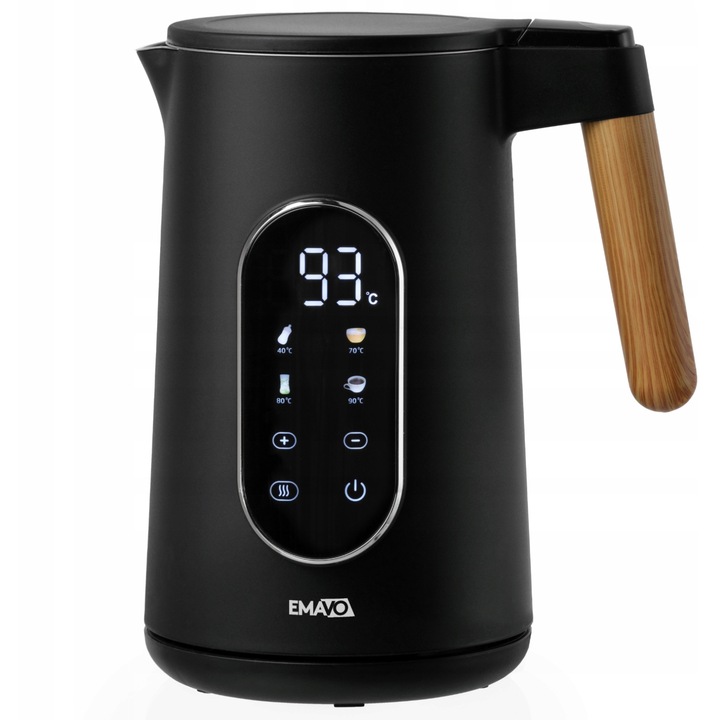 Fierbator electric fara fir Emavo 1,7l, 2200W, negru, reglare temperatura, functie Keep Warm