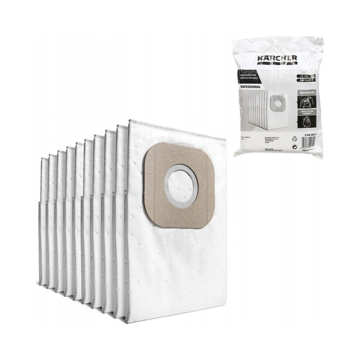 Set 10 saci filtranti sintetici Karcher T 7/1, rezistenti la rupere, 3 straturi, clasa praf M