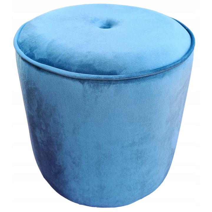 Taburet tapitat, design minimalist, albastru, 38x35cm