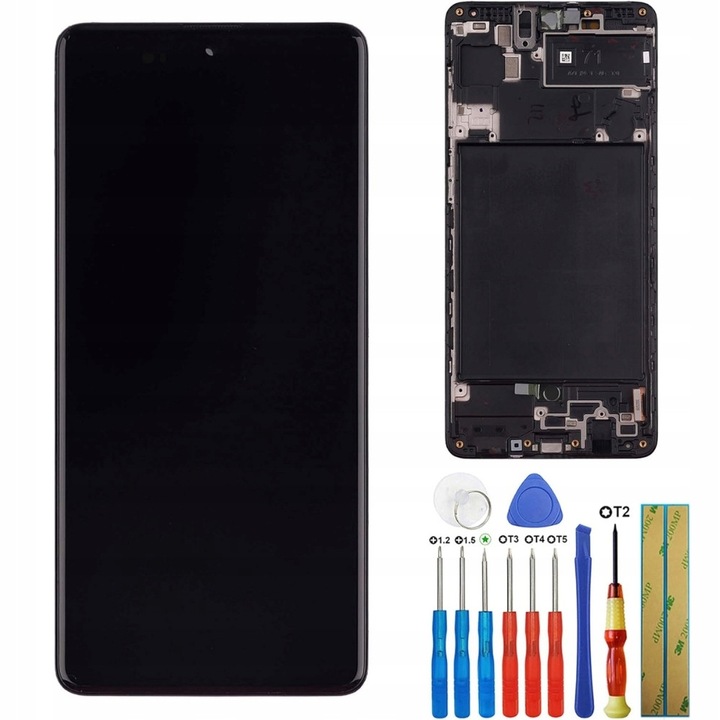 Дисплей AMOLED 6,7" с рамка за Samsung Galaxy A71 SM-A715F, резолюция 1080x2400px, стъкло Corning Gorilla Glass, пълен комплект за монтаж