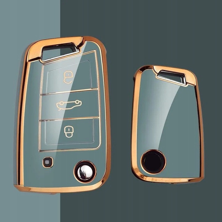 Set de huse pentru chei auto VW Golf 7, Polo, Passat, Tiguana, Skoda, Seat, 360° protectie, TPU, 2 bucati