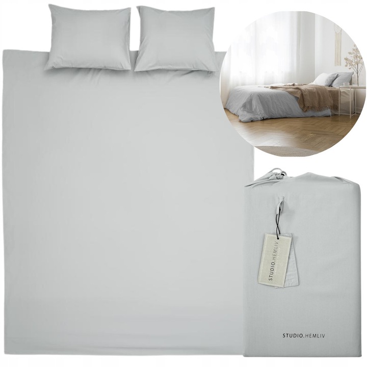 Ágyneműhuzat garnitúra, 240x220cm, 100% pamut perkál T-300, 2x párna 60x70cm, szürke