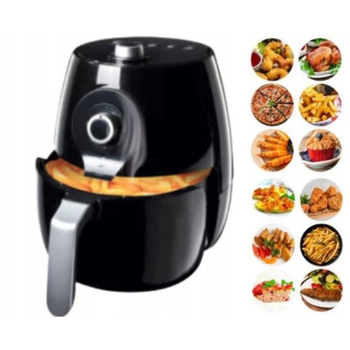 Friteuză fără ulei StarQ XL, 5L, negru/argintiu, 2 în 1, capacitate mare pentru 1 kg de cartofi prăjiți