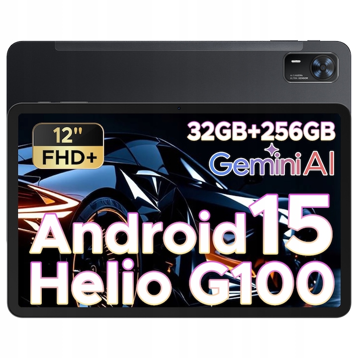 Tablet DOOGEE Tab E3+ DGTE3+8/256BLK, 12" IPS FHD+ (2000×1200) 90 Hz, Helio G100, 8 GB RAM (ext. pana la 32 GB) + 256 GB UFS, Android 15, 4G LTE, 8800 mAh, negru