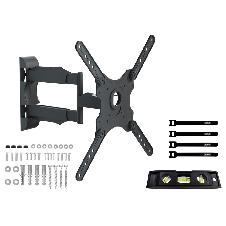 Suport TV/Monitor de Perete (Full Motion), Diagonala 32~55" inch (81~140 cm), Max 40 kg, Profil 55~499 mm, Inclinare (fata/spate), Rotire laterala, Reglabil orizontal 3°, Solid din Otel, Prindere VESA 400x400~100x100 - DATMAN® (Include Suruburi Montare)