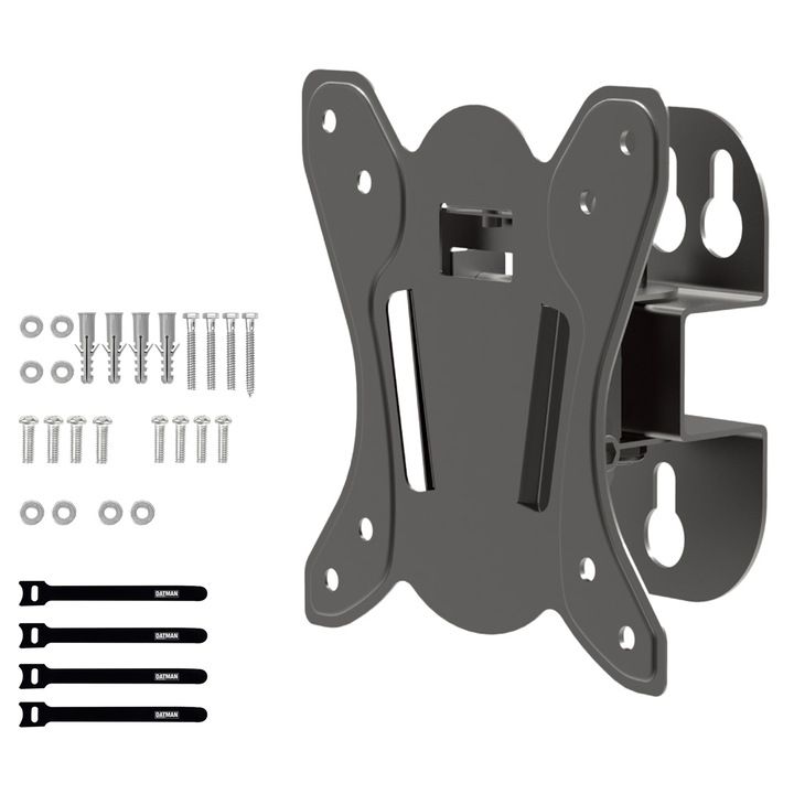Suport TV/Monitor de Perete (Full Motion), Diagonala 13~32" inch (33~82 cm), Max 30 kg, Profil 75 mm, Inclinare (fata/spate), Rotire laterala (stanga–dreapta), Reglabil, Solid din Otel, Prindere VESA 100x100, 75x75 - DATMAN® (Include Suruburi Montare)
