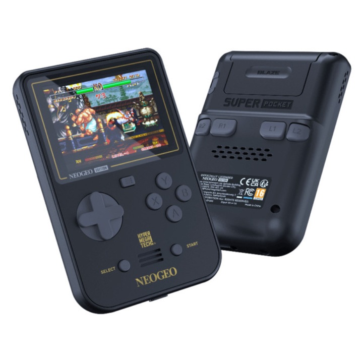 Consola de jocuri portabila, Hyper Mega Tech, IPS de 2, 8”, 320 x 240, editie NEOGEO, retro, neagra