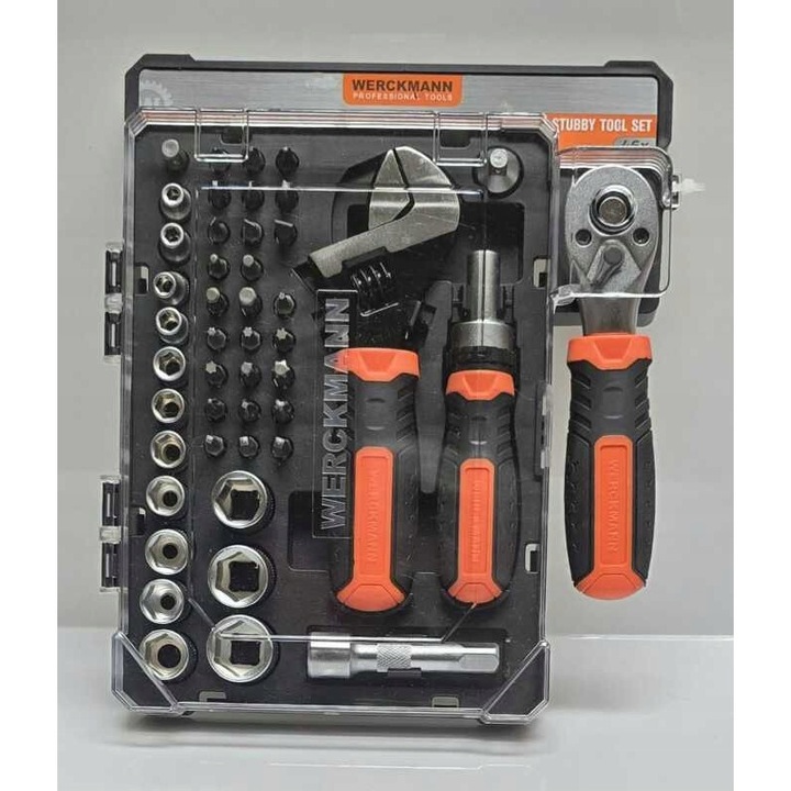 Set de unelte Werckmann 46 piese, inclusiv chei si biti, din otel Cr-V, compact