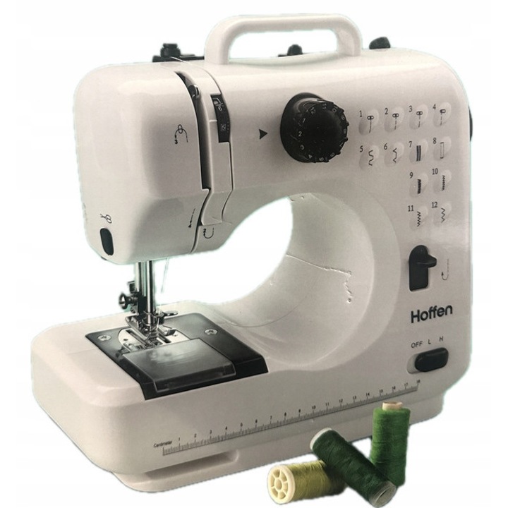 Masina de cusut Hoffen, 12 cusaturi, 2 viteze, compacta, alimentare baterie/retea