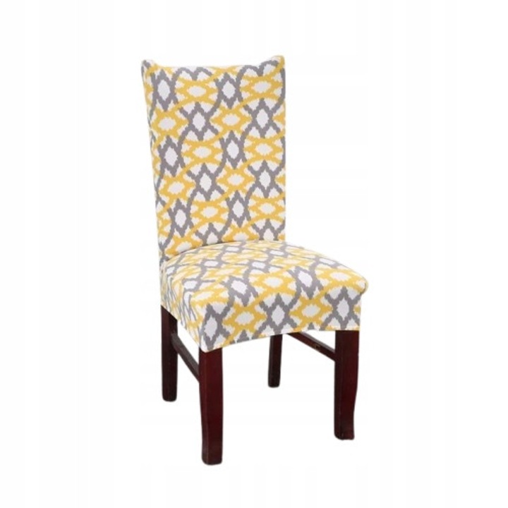 Комплект универсални калъфи за столове за трапезария, жълто-сиви, 6 броя