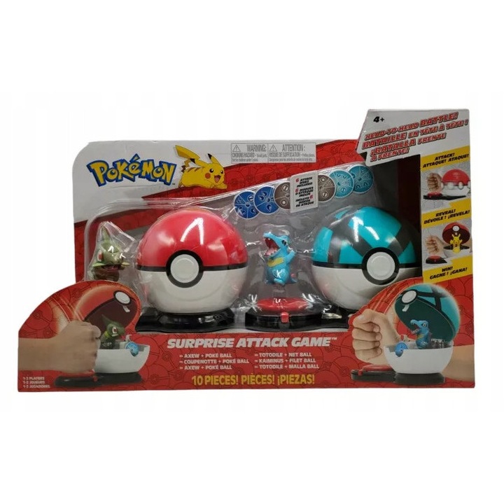 Екшън игра Pokemon Surprise Attack, комплект с 2 фигурки от 5 см и 2 Poke топки, за 2 играчи, многоцветен