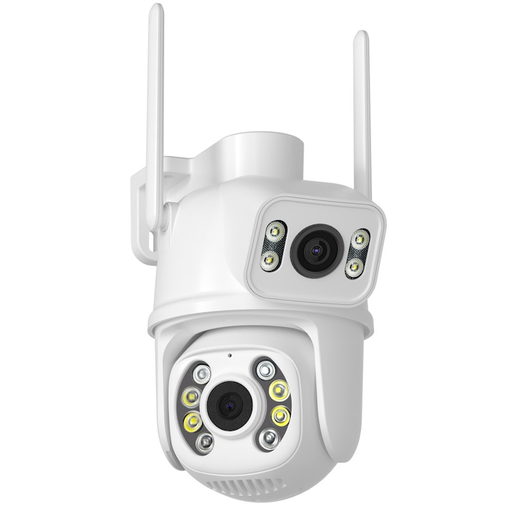 Външна IP камера за наблюдение с двоен обектив, 8MP, 4x цифрово увеличение, устойчива на атмосферни влияния, пълен комплект