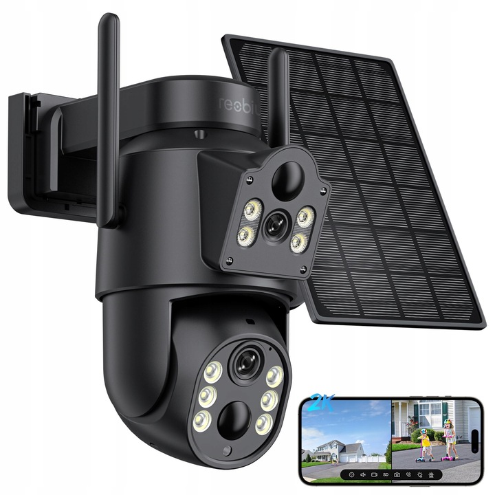 Външна камера за наблюдение 3MP, със соларна батерия, детекция на движение, IP66, безжична, Reobiux