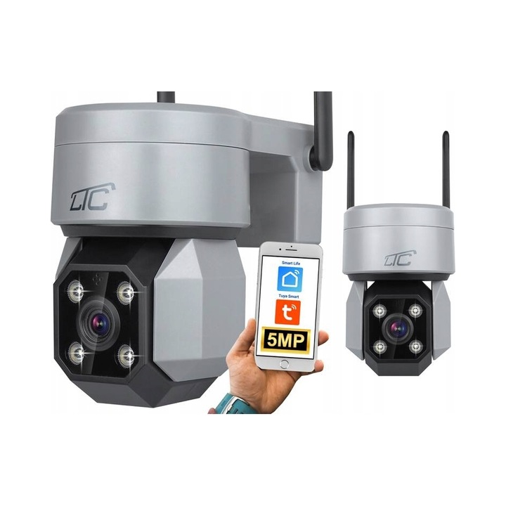 Външна камера за наблюдение KAM33, IP66, PTZ, WiFi, 5MP, сива, слот за microSD, двупосочна комуникация