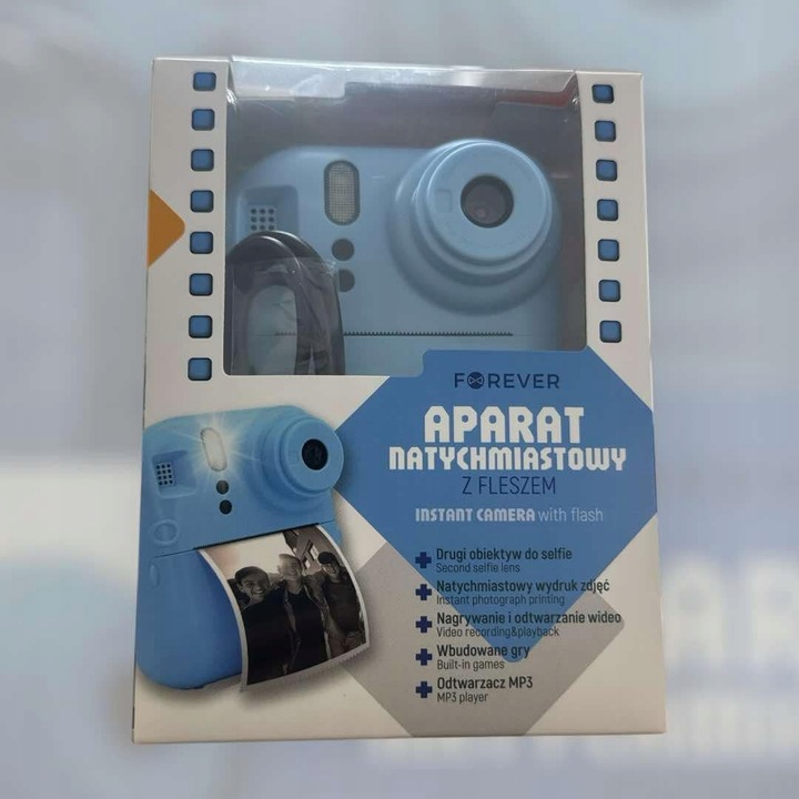 Моментален фотоапарат, модел ICS-03, черен, комплект с 3 термични ролки, USB-C кабел, връв