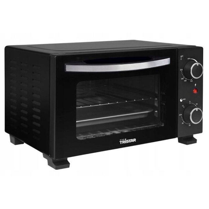 Cuptor electric mini, 10L, 800W, negru, cu timer 60 min, set cu gratar si tava de copt