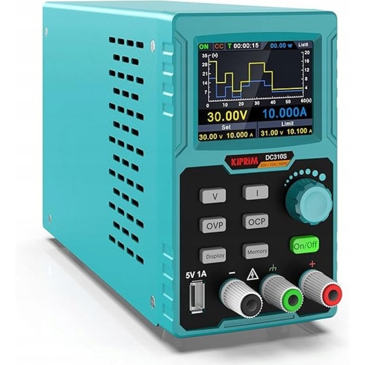 Лабораторен програмируем захранващ блок Kiprim DC310S 0-30V 0-10A LED, комплект със захранващ кабел и инструкции