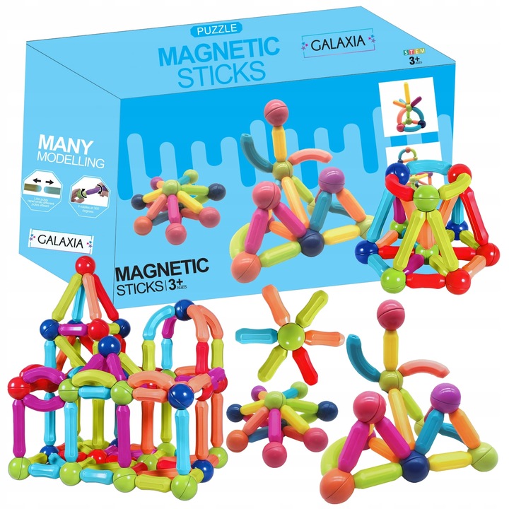 Set de klocki magnetice GALAXIA, 120 elemente, mix culori, 3D si 2D