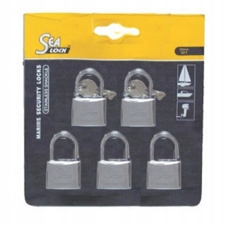Set 5 lacate inoxidabile 30mm, rezistente la apa sarata, cu cheie automata, pentru barci