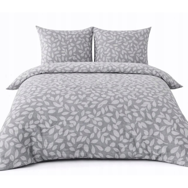 Ágyneműhuzat garnitúra, 100% pamut, szürke, 220x200cm, cipzárral, 2 párnahuzat