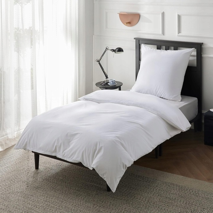 2 részes ágynemű, Bedsure, 135x200 cm, fehér pamut, 80x80 cm-es párnahuzattal